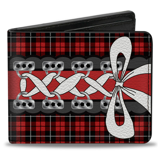 Bi-Fold Wallet - Corset Lace Up w Bow Red Plaid Red