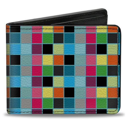 Bi-Fold Wallet - Checker Bright Pastel w Outline