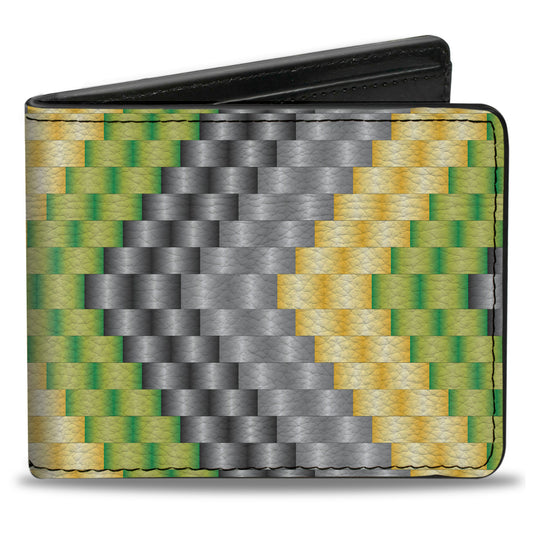 Bi-Fold Wallet - Chevron Weave Grays Yellow Green