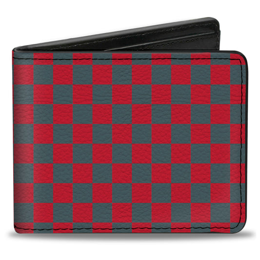 Bi-Fold Wallet - Checker Crimson Red Gray