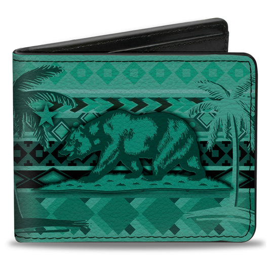 Bi-Fold Wallet - Cali Bear Palm Trees Geometric Green