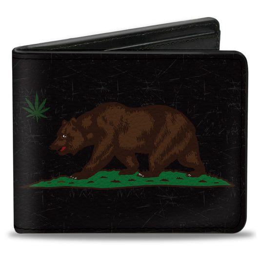 Bi-Fold Wallet - Cali Bear Pot Leaf Black Gray Green