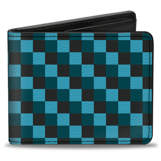 Bi-Fold Wallet - Checker Trio Baby Blue Black Turquoise