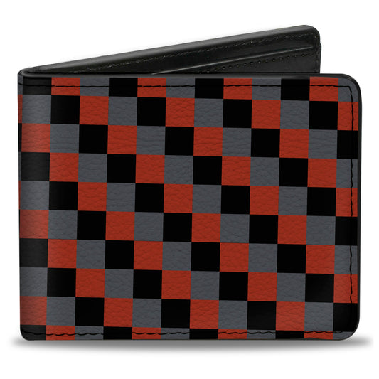 Bi-Fold Wallet - Checker Trio Gray Black Red