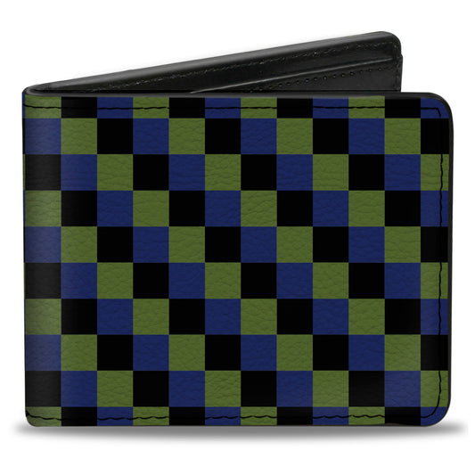 Bi-Fold Wallet - Checker Trio Green Black Blue