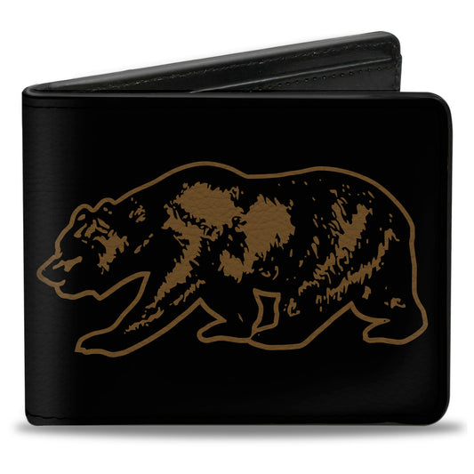 Bi-Fold Wallet - California Grizzly Bear Outline Black Brown
