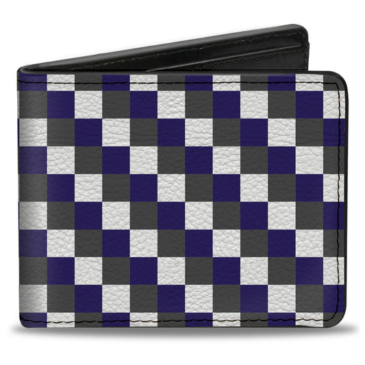 Bi-Fold Wallet - Checker Gray Purple White