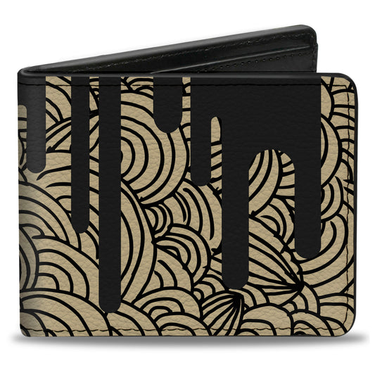 Bi-Fold Wallet - Doodle1 Paint Drips Cream Black