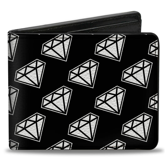 Bi-Fold Wallet - Diamonds Diagonal Black White