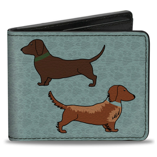 Bi-Fold Wallet - Dachshund 4-Dogs Paws Aquas