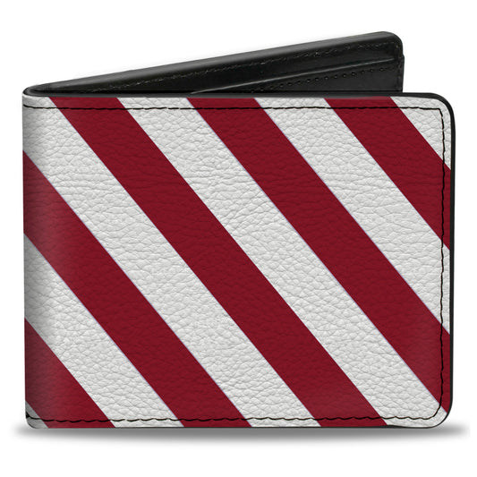 Bi-Fold Wallet - Diagonal Stripes2 White Burgundy