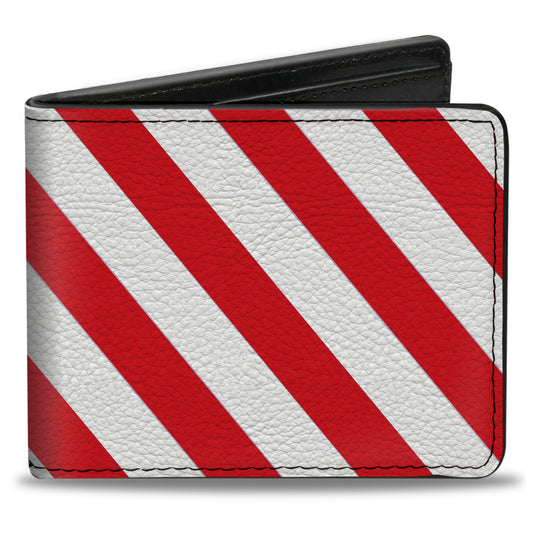 Bi-Fold Wallet - Diagonal Stripes2 White Red