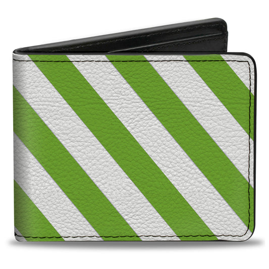 Bi-Fold Wallet - Diagonal Stripes2 White Lime Green