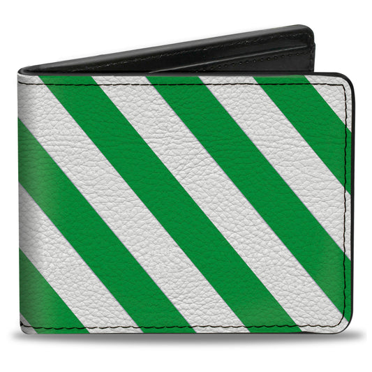 Bi-Fold Wallet - Diagonal Stripes2 White Kelly Green