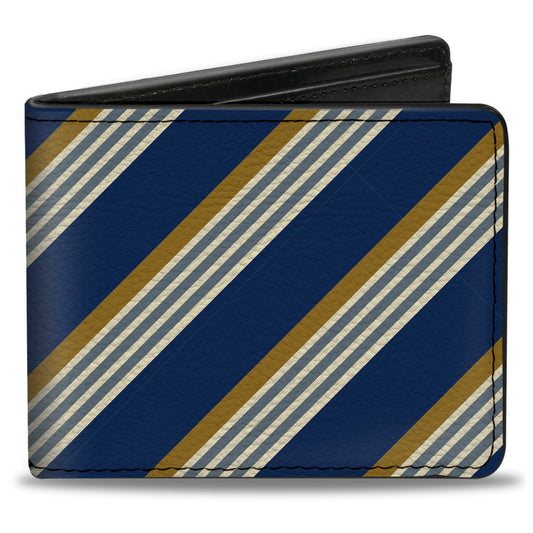 Bi-Fold Wallet - Diagonal Stripes4 Blue Gold White Light Blue