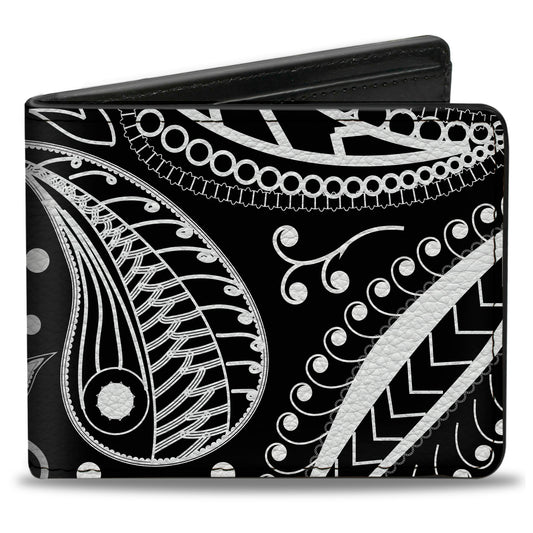 Bi-Fold Wallet - Floral Paisley3 Black White