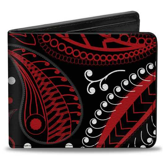 Bi-Fold Wallet - Floral Paisley3 Black Red Gray White