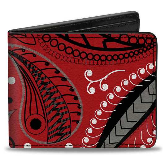 Bi-Fold Wallet - Floral Paisley3 Red Black Gray White