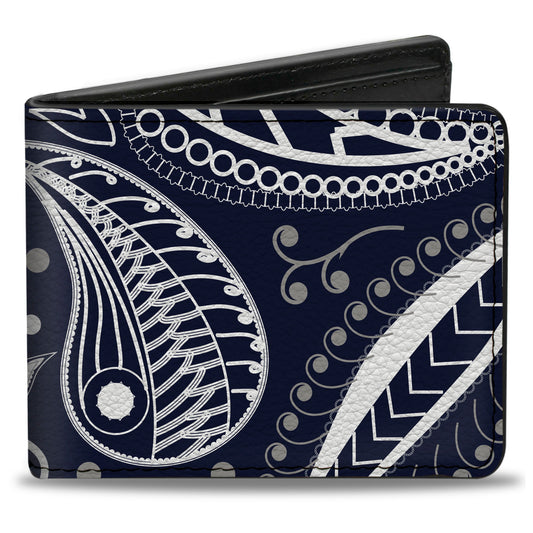 Bi-Fold Wallet - Floral Paisley3 Blue White Gray