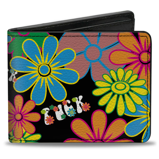 Bi-Fold Wallet - Flower FUCK Collage Black Multi Color