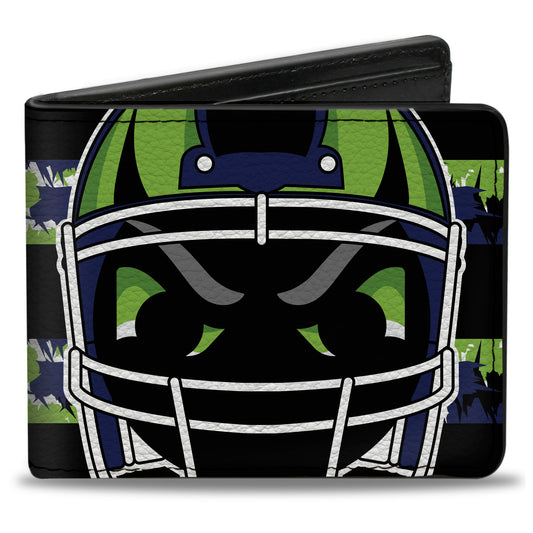 Bi-Fold Wallet - Football Helmet Stripe Black Neon Green Blue