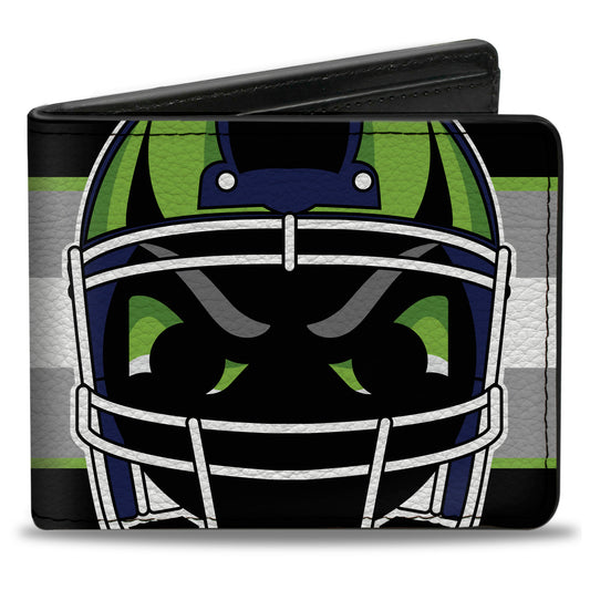 Bi-Fold Wallet - Football Helmet Stripe2 Black Neon Green Silver White Blue