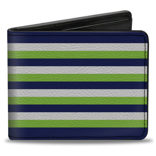 Bi-Fold Wallet - Fine Stripes White Neon Green Navy