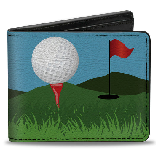 Bi-Fold Wallet - Golf Course Balls Holes Blues Greens