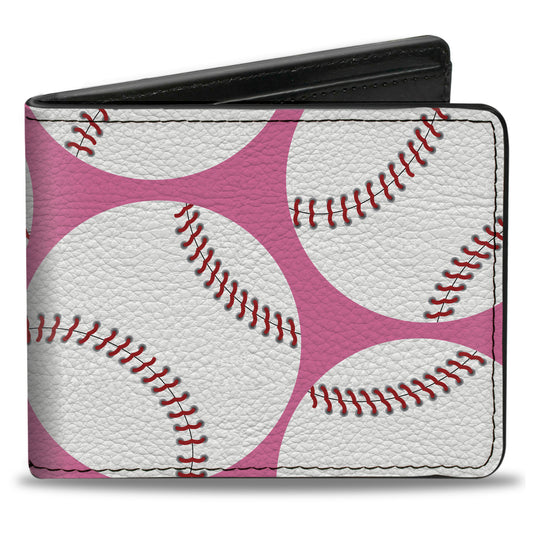 Bi-Fold Wallet - Baseballs Scattered Pink