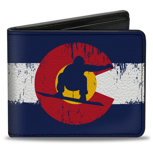 Bi-Fold Wallet - Colorado Flag Snowboarder Weathered