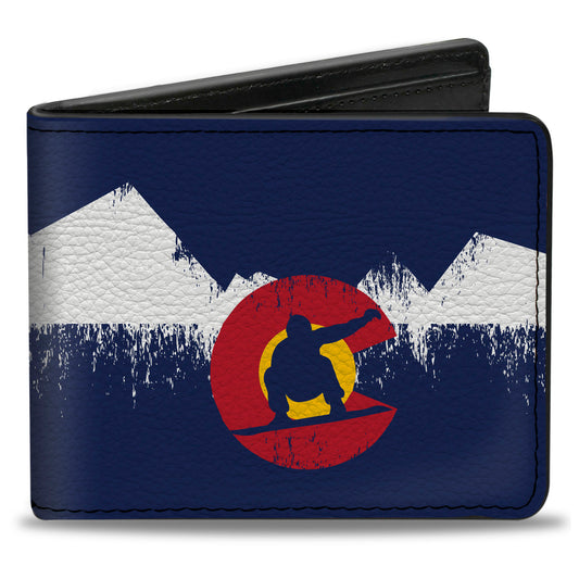 Bi-Fold Wallet - Colorado Snowboarder Snowy Mountains Weathered