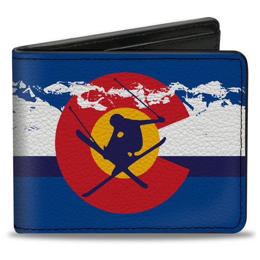 Bi-Fold Wallet - Colorado Skier4 Mountains Blues White Red Yellow