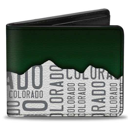 Bi-Fold Wallet - Colorado Mountains Green White Gray Text