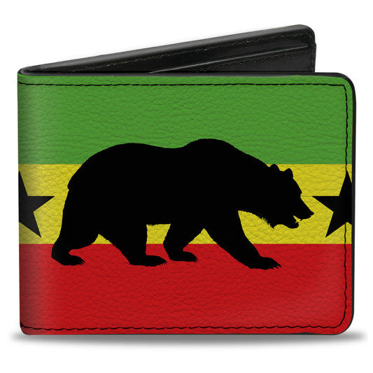 Bi-Fold Wallet - Cali Bear Star Silhouette Rasta Black