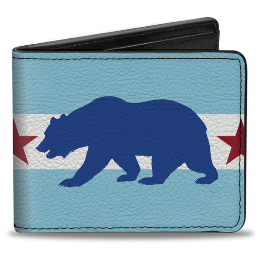 Bi-Fold Wallet - Cali Bear Star Silhouette Baby Blue White Cobalt Red