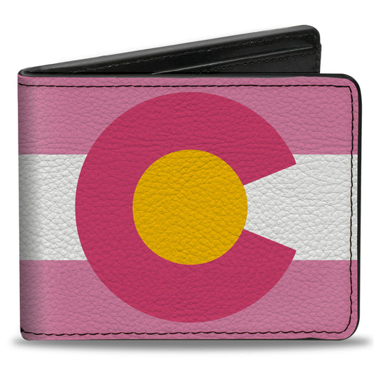 Bi-Fold Wallet - Colorado Flags5 Repeat Light Pink White Pink Yellow