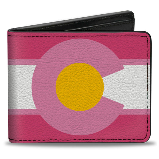 Bi-Fold Wallet - Colorado Flags7 Repeat Pinks White Light Pink Yellow