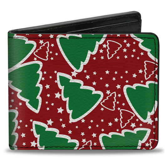 Bi-Fold Wallet - Christmas Trees Stars Red White Green