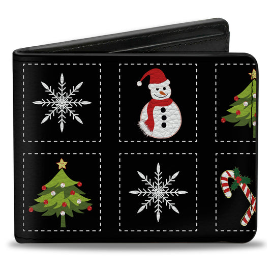 Bi-Fold Wallet - Christmas Blocks Black White Multi Color
