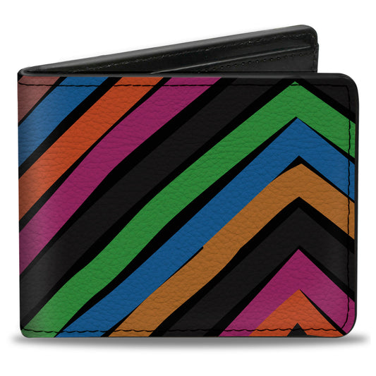 Bi-Fold Wallet - Chevron Freehand CLOSE-UP Multi Color