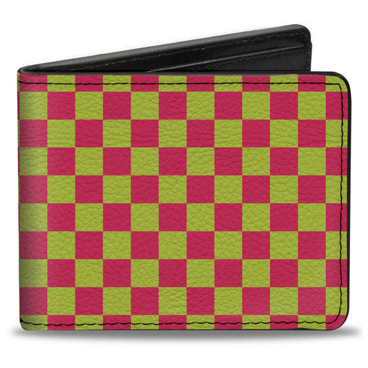 Bi-Fold Wallet - Checker Fluorescent Pink Yellow