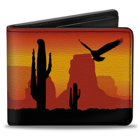 Bi-Fold Wallet - Cowboy Silhouette Western Landscape Reds Black