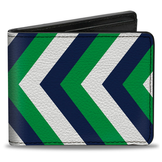 Bi-Fold Wallet - Chevron White Bright Green Navy