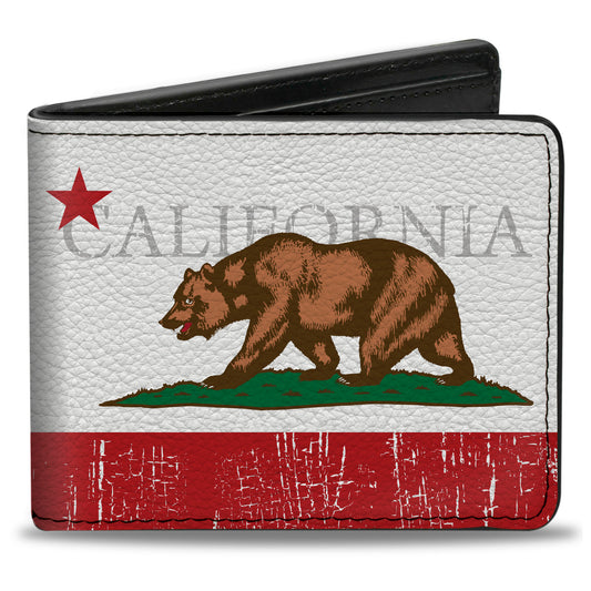 Bi-Fold Wallet - CALIFORNIA Bear Star Crackle Stripe White Gray Red