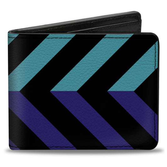 Bi-Fold Wallet - Chevron3 Split Turquoise Purple Black