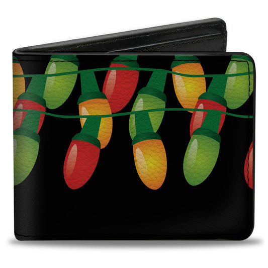 Bi-Fold Wallet - Christmas Lights Black Multi Color