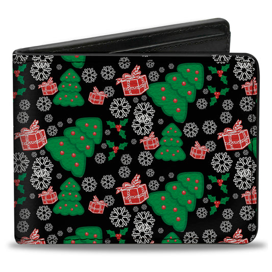Bi-Fold Wallet - Christmas Collage Black White Green Red