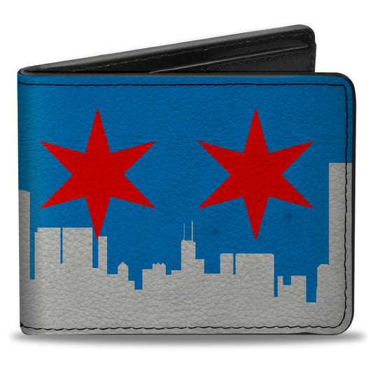 Bi-Fold Wallet - Chicago Skyline Flag Distressed Black White Red