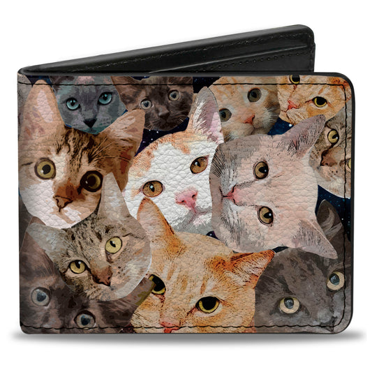 Bi-Fold Wallet - Cat Faces Stacked