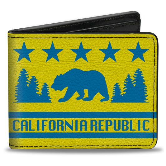 Bi-Fold Wallet - CALIFORNIA REPUBLIC Bear Stars Silhouette Yellow Blue